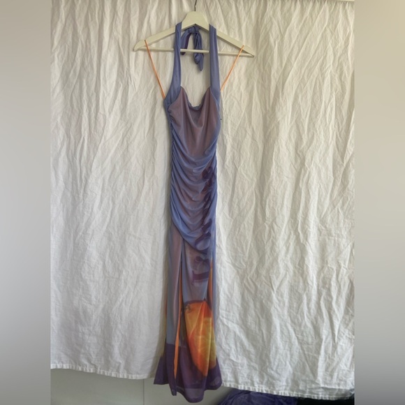 Silence + Noise Purple and Orange Halter Midi Dress Size XS NEW - Picture 2 of 16